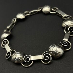 Vintage Denmark Sterling Silver Floral Bracelet Danish Art Nouveau
